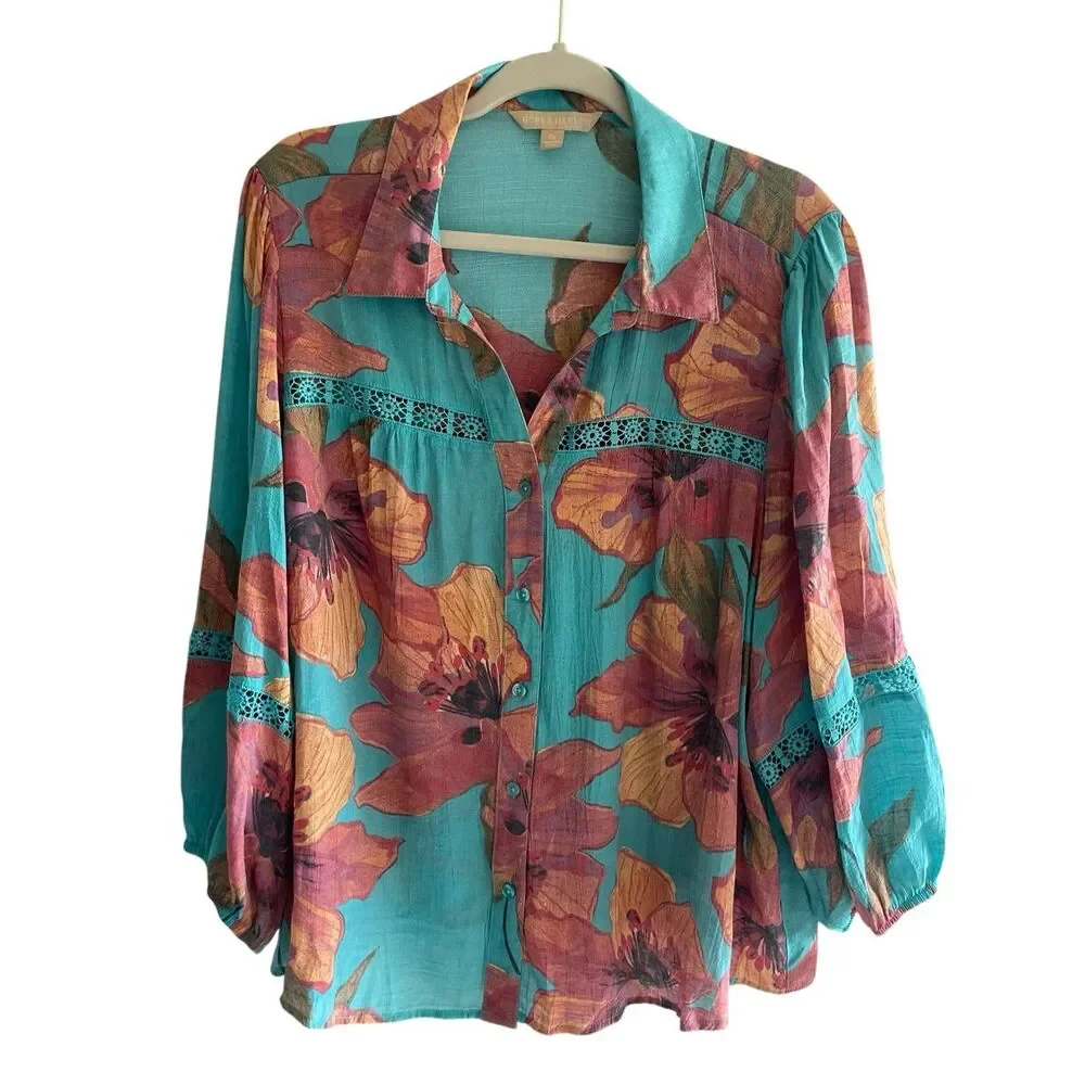 Hope & Harlow Floral Blouse Top Women’s Plus Size 2X Boho Button Up Shirt